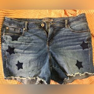 Torrid Blue Denim Shorts with Stars and Distressed Details